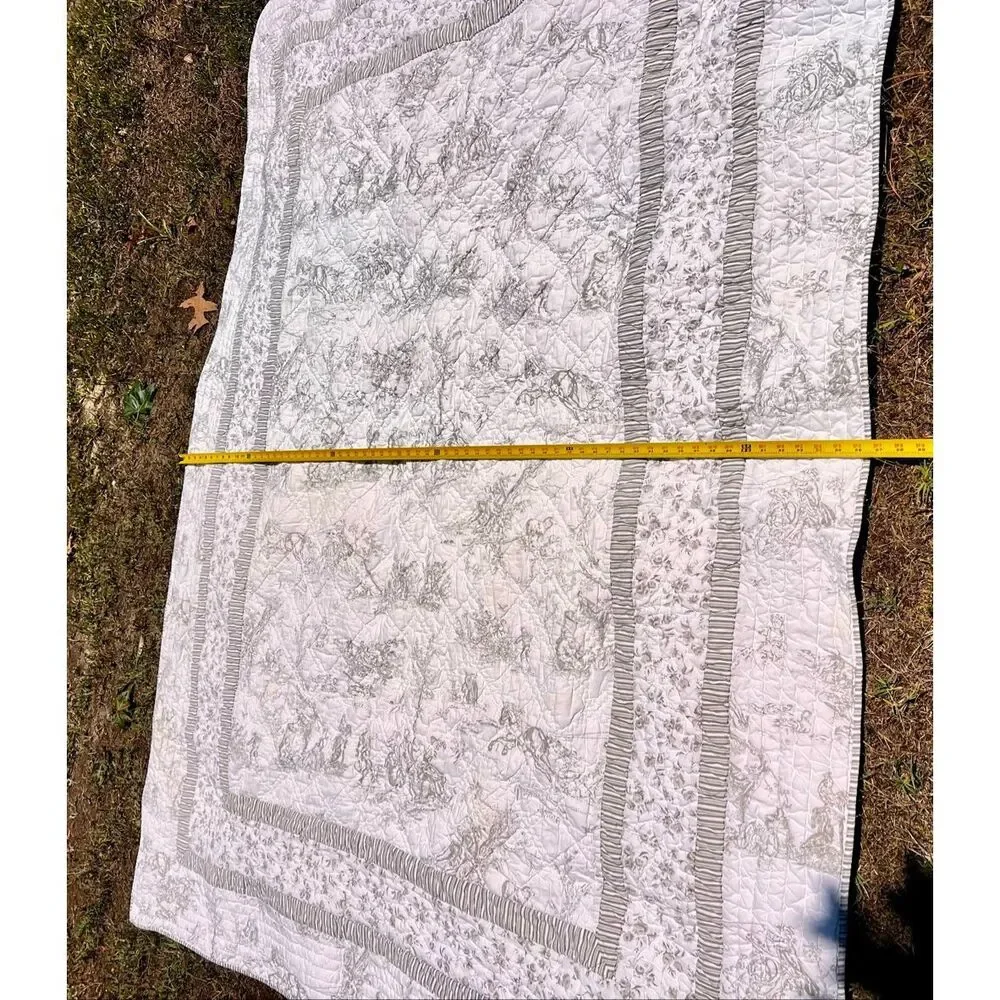 PINE CONE HILL Gray & White Toile Quilted Bedspread
